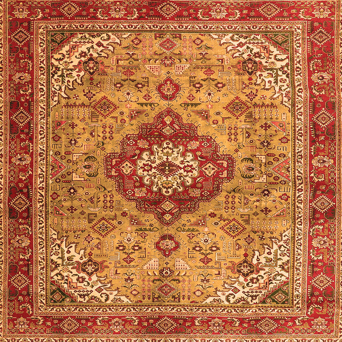 Round Machine Washable Persian Orange Traditional Area Rugs, wshtr3801org
