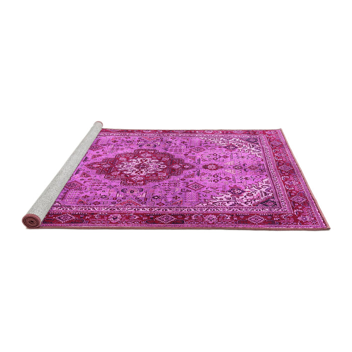 Sideview of Machine Washable Persian Pink Traditional Rug, wshtr3801pnk
