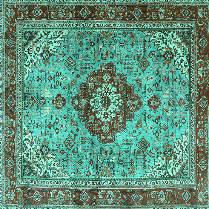 Square Machine Washable Persian Turquoise Traditional Area Rugs, wshtr3801turq