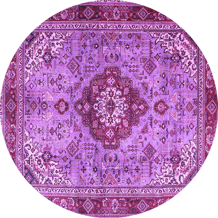 Round Machine Washable Persian Purple Traditional Area Rugs, wshtr3801pur