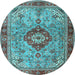 Round Machine Washable Persian Light Blue Traditional Rug, wshtr3801lblu