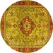 Round Machine Washable Persian Yellow Traditional Rug, wshtr3801yw