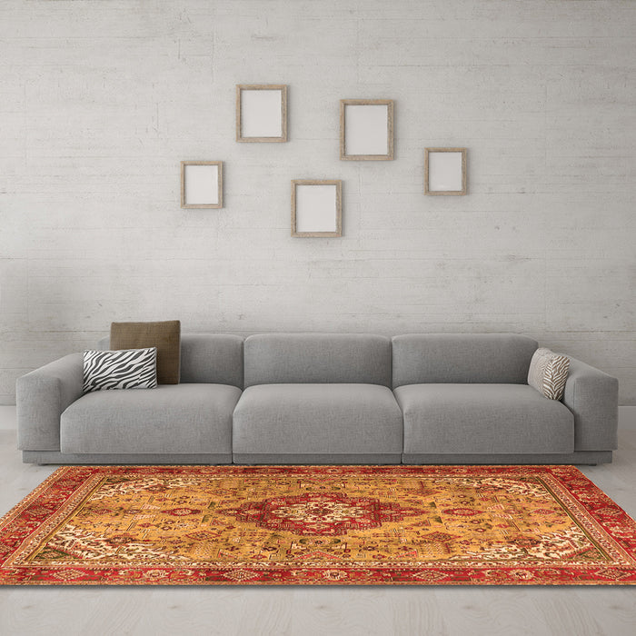 Machine Washable Persian Orange Traditional Area Rugs in a Living Room, wshtr3801org