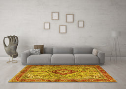 Machine Washable Persian Yellow Traditional Rug in a Living Room, wshtr3801yw