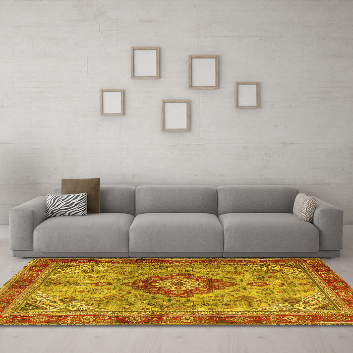 Machine Washable Persian Yellow Traditional Rug in a Living Room, wshtr3801yw