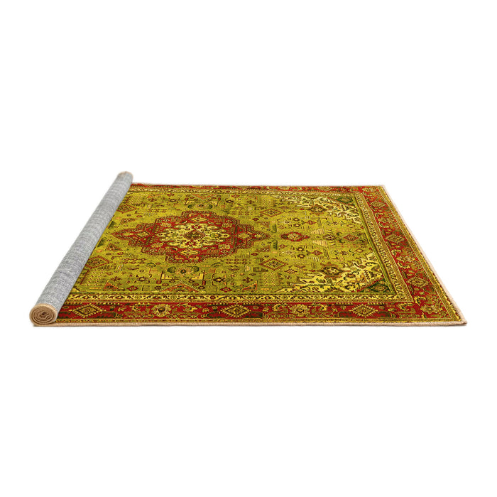 Sideview of Machine Washable Persian Yellow Traditional Rug, wshtr3801yw