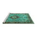 Sideview of Machine Washable Persian Turquoise Traditional Area Rugs, wshtr3801turq