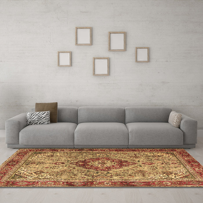 Machine Washable Persian Brown Traditional Rug in a Living Room,, wshtr3801brn