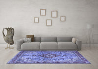 Machine Washable Persian Blue Traditional Rug, wshtr3801blu