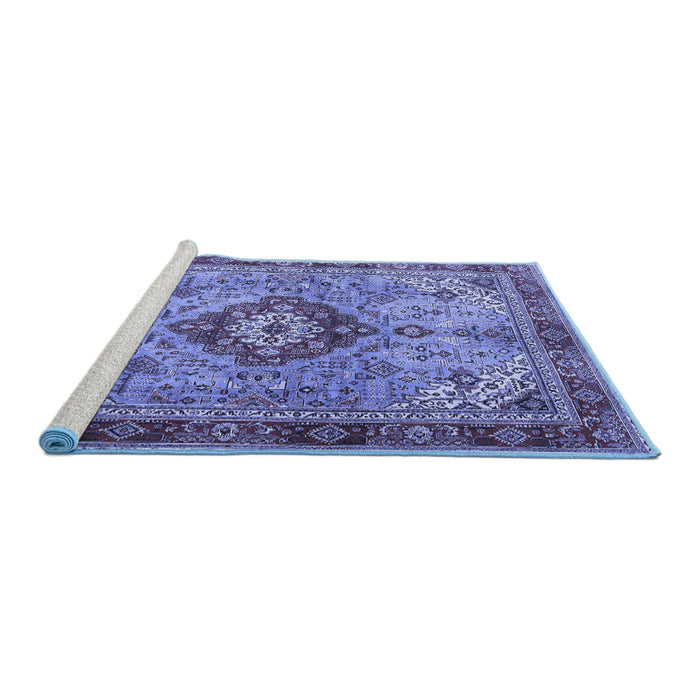 Sideview of Machine Washable Persian Blue Traditional Rug, wshtr3801blu