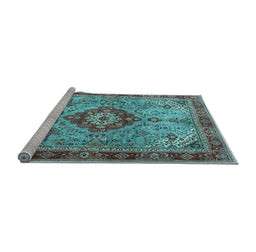 Sideview of Machine Washable Persian Light Blue Traditional Rug, wshtr3801lblu