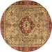 Round Machine Washable Persian Brown Traditional Rug, wshtr3801brn