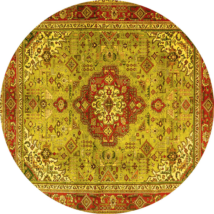 Round Persian Yellow Traditional Rug, tr3801yw