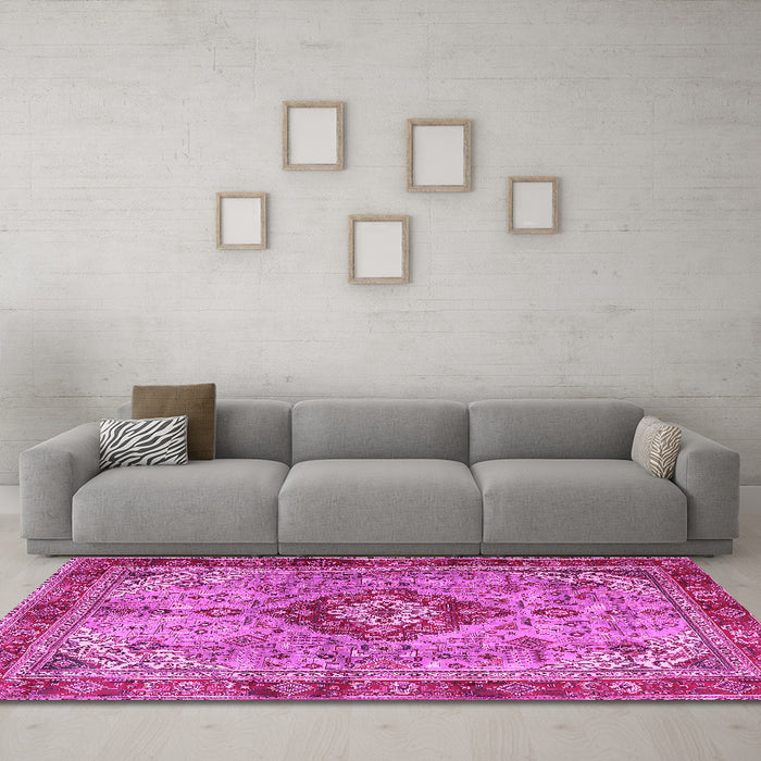 Machine Washable Persian Pink Traditional Rug in a Living Room, wshtr3801pnk