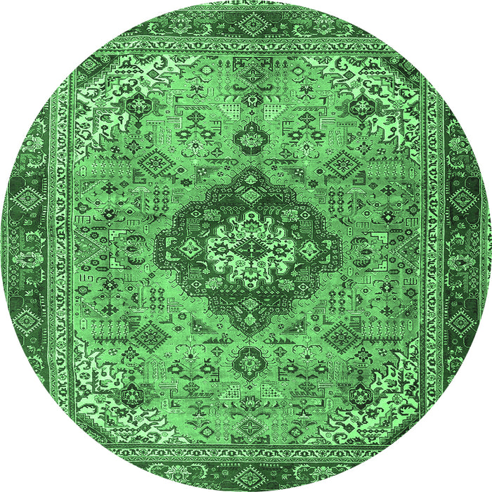 Round Persian Emerald Green Traditional Rug, tr3801emgrn