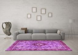 Machine Washable Persian Purple Traditional Area Rugs in a Living Room, wshtr3801pur