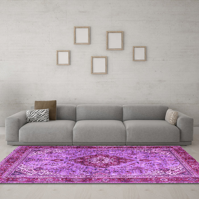 Machine Washable Persian Purple Traditional Area Rugs in a Living Room, wshtr3801pur
