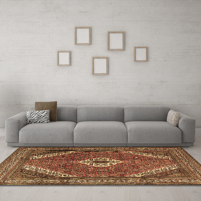 Machine Washable Persian Brown Traditional Rug in a Living Room,, wshtr3802brn