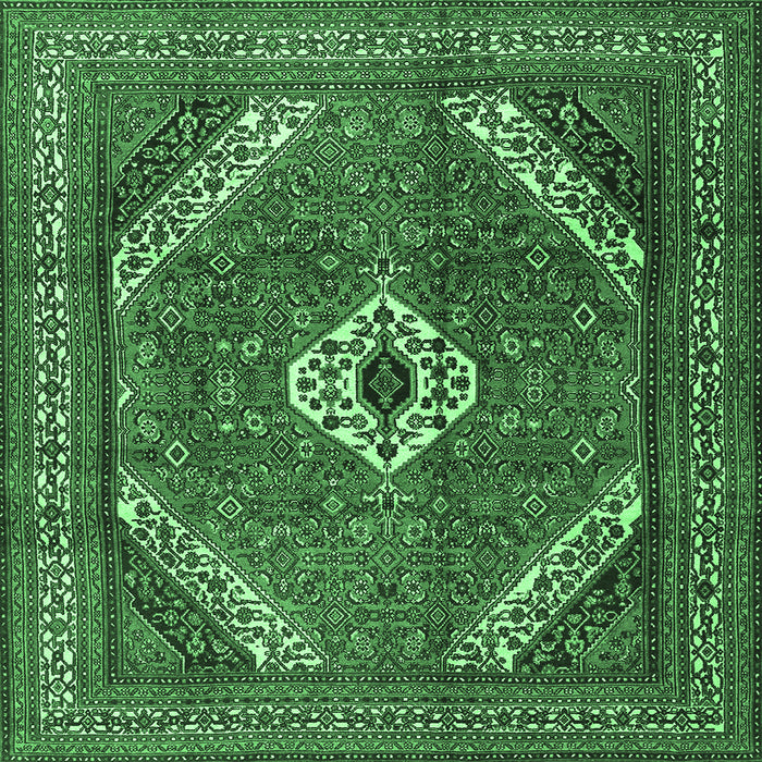 Square Machine Washable Persian Emerald Green Traditional Area Rugs, wshtr3802emgrn