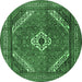 Round Persian Emerald Green Traditional Rug, tr3802emgrn