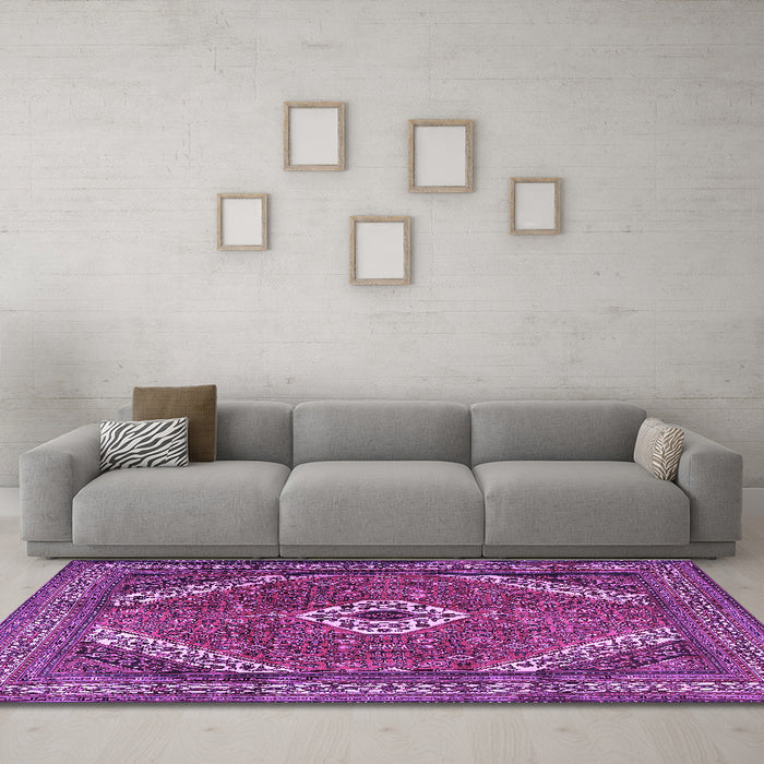 Machine Washable Persian Purple Traditional Area Rugs in a Living Room, wshtr3802pur