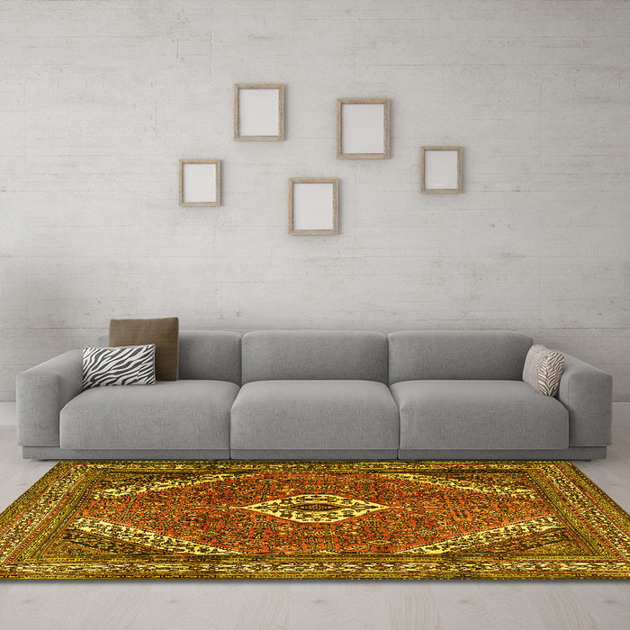 Machine Washable Persian Yellow Traditional Rug in a Living Room, wshtr3802yw