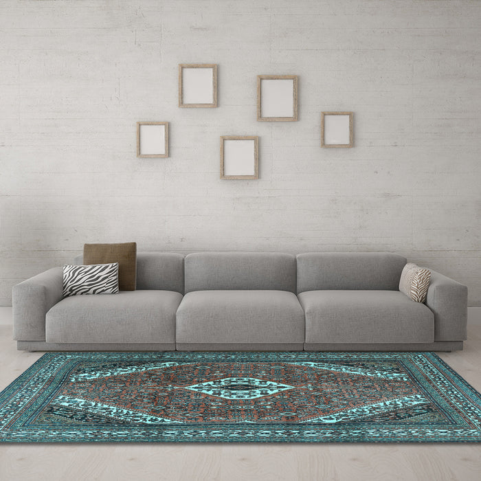 Machine Washable Persian Light Blue Traditional Rug in a Living Room, wshtr3802lblu