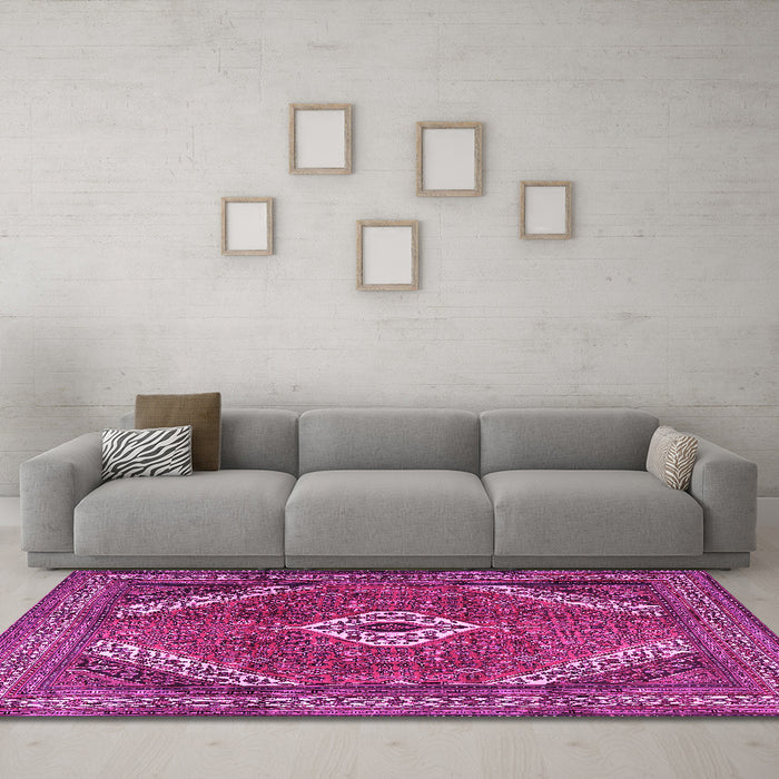 Machine Washable Persian Pink Traditional Rug in a Living Room, wshtr3802pnk