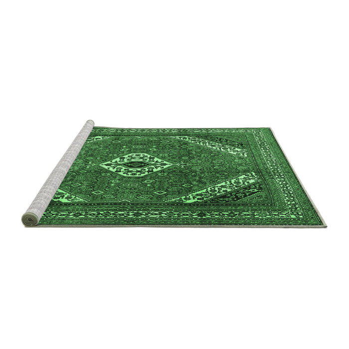 Sideview of Machine Washable Persian Emerald Green Traditional Area Rugs, wshtr3802emgrn