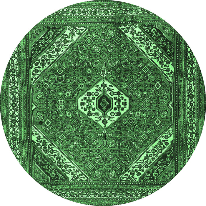 Round Machine Washable Persian Emerald Green Traditional Area Rugs, wshtr3802emgrn