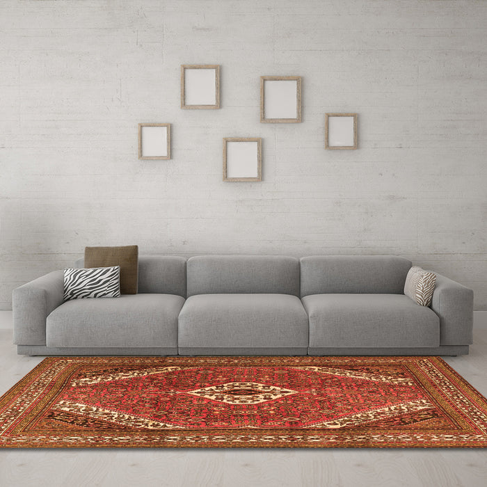 Machine Washable Persian Orange Traditional Area Rugs in a Living Room, wshtr3802org