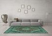 Machine Washable Persian Turquoise Traditional Area Rugs in a Living Room,, wshtr3802turq