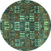 Round Persian Turquoise Traditional Rug, tr3803turq