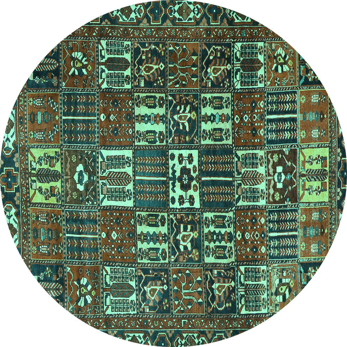 Round Machine Washable Persian Turquoise Traditional Area Rugs, wshtr3803turq
