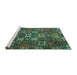 Sideview of Machine Washable Persian Turquoise Traditional Area Rugs, wshtr3803turq