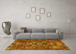Machine Washable Persian Yellow Traditional Rug in a Living Room, wshtr3803yw