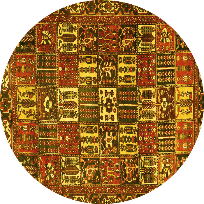 Round Persian Yellow Traditional Rug, tr3803yw