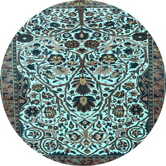 Round Machine Washable Persian Light Blue Traditional Rug, wshtr3804lblu