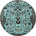 Round Machine Washable Persian Light Blue Traditional Rug, wshtr3804lblu