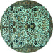 Round Machine Washable Persian Turquoise Traditional Area Rugs, wshtr3804turq