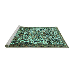 Sideview of Machine Washable Persian Turquoise Traditional Area Rugs, wshtr3804turq