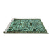 Sideview of Machine Washable Persian Turquoise Traditional Area Rugs, wshtr3804turq