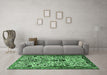 Machine Washable Persian Emerald Green Traditional Area Rugs in a Living Room,, wshtr3804emgrn