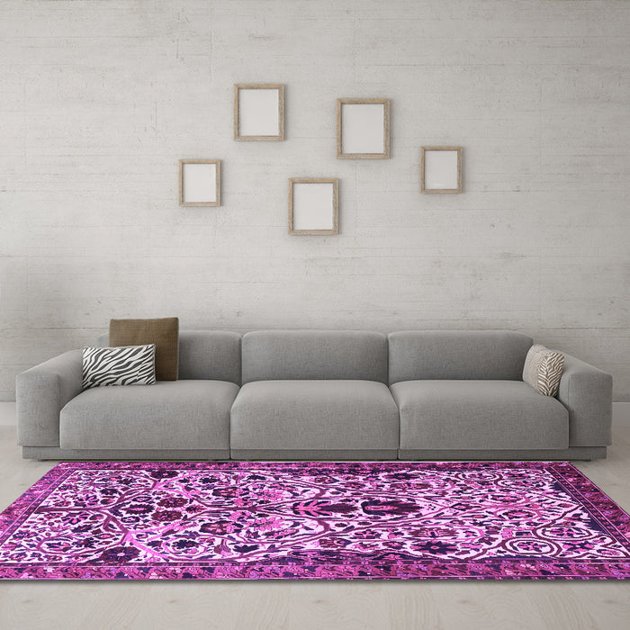 Machine Washable Persian Purple Traditional Area Rugs in a Living Room, wshtr3804pur