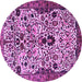 Round Machine Washable Persian Purple Traditional Area Rugs, wshtr3804pur