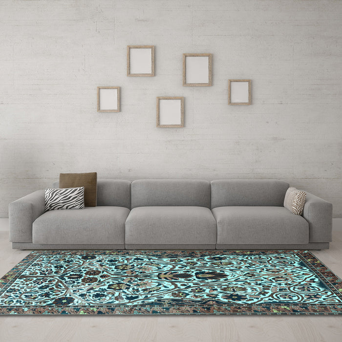 Machine Washable Persian Light Blue Traditional Rug in a Living Room, wshtr3804lblu