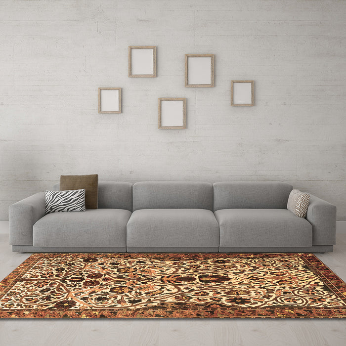 Machine Washable Persian Brown Traditional Rug in a Living Room,, wshtr3804brn