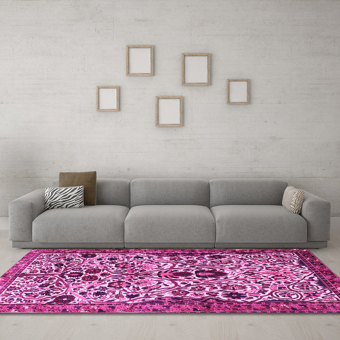 Machine Washable Persian Pink Traditional Rug in a Living Room, wshtr3804pnk