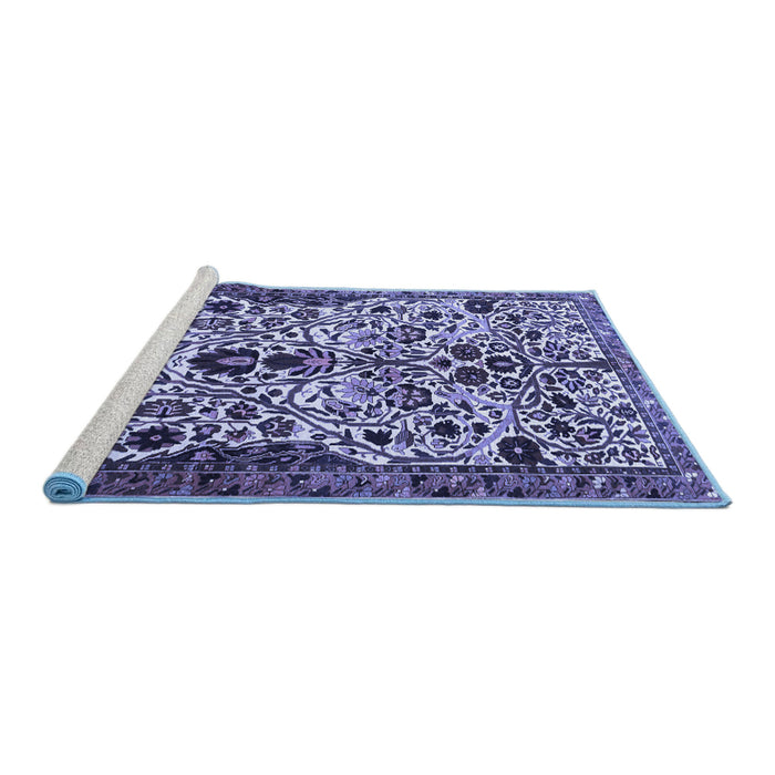 Sideview of Machine Washable Persian Blue Traditional Rug, wshtr3804blu