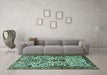 Machine Washable Persian Turquoise Traditional Area Rugs in a Living Room,, wshtr3804turq